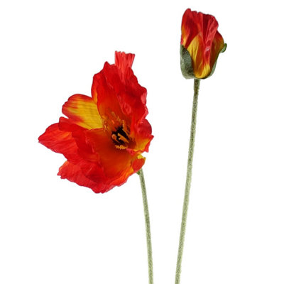 Leaf Artificial Poppy Stem - 2 Flowers 100Cm