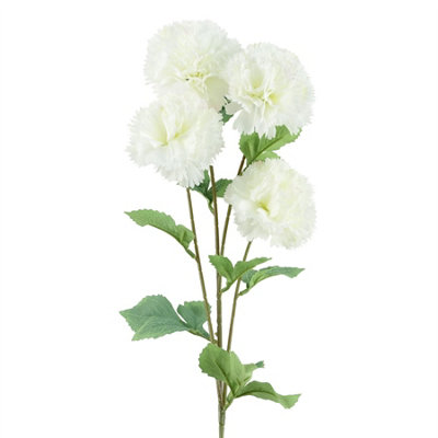 Leaf 70Cm Artificial Carnation - 4 Flowers Stem White