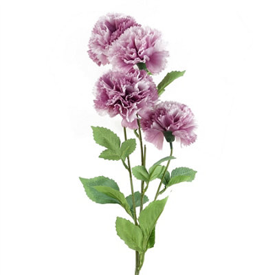 Leaf Pink Artificial Carnation Stem - 4 Flowers 70Cm