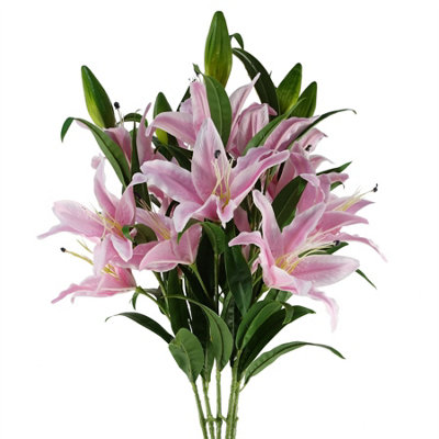 Leaf Pack Of 6 X 100Cm Large Pink Lily Stem18 Flowers from B&Q