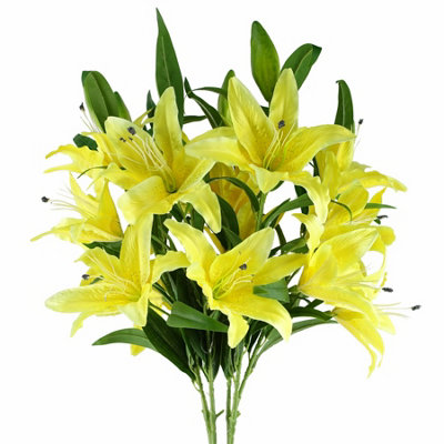 Leaf Pack Of 6 X 100Cm Large Yellow Lily Stem18 Flowers from B&Q