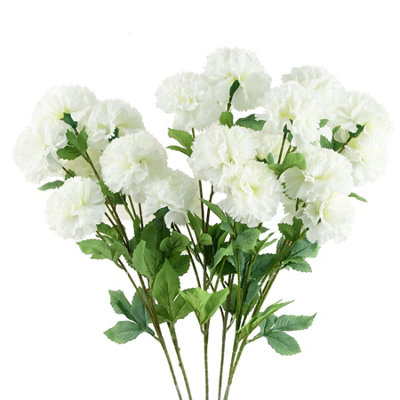 Leaf 6 X 70Cm Artificial Carnation Stem - 24 Flowers White