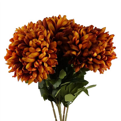 Leaf Orange Extra Large Chrysanthemum Artificial Flower 2.5ft 6 Pack - Image 7