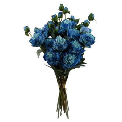 Leaf Blue X 55Cm Peony Artificial Flower Stems - 24 Flowers 18 Buds Size 6