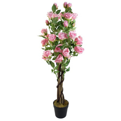 Leaf Pink Rose Artificial Tree - 105cm - Silk/Plastic - Potted - Image 10