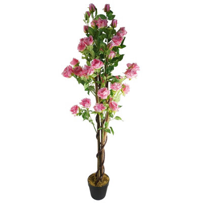 150cm Artificial Pink Rose Tree Indoor Outdoor Decorative Flower Plant in Pot - Image 8