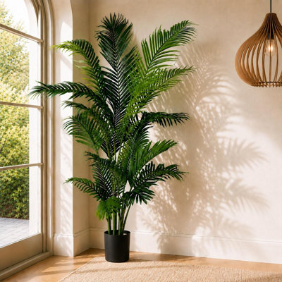 Leaf Artificial Palm Tree 180cm Green - Wired Stems - Potted in Black Plastic Pot - Image 7