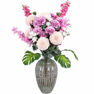 Leaf Dahlia Tropical Blossom Artificial Flower Bundle With Bubble Vase 75Cm 18 Pack - Image 8