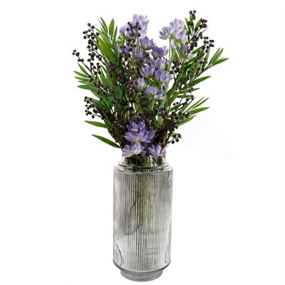 Leaf 60Cm Artificial Purple Starflower Display Glass Vase from B&Q