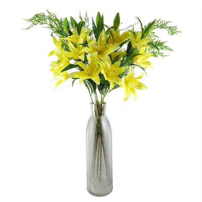 Leaf Artificial 100Cm Yellow Lily And Fern Display Glass Vase from B&Q