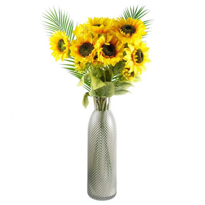 Leaf Artificial 100Cm Yellow Artificial Sunflower Arrangement Glass Vase from B&Q