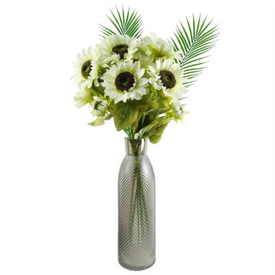 Leaf Artificial 100Cm White Artificial Sunflower Arrangement Glass Vase from B&Q