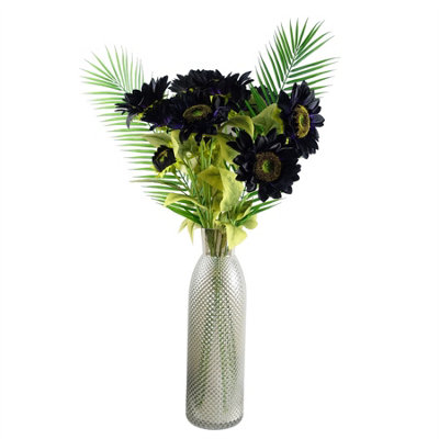 Leaf Artificial 100Cm Purple Artificial Sunflower Arrangement Glass Vase from B&Q