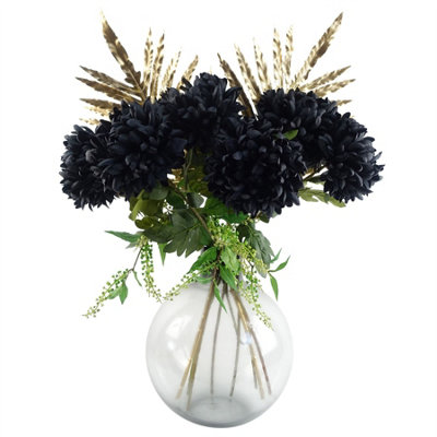 Leaf 95Cm Black Chrysanthemum Bundle Glass Ball Vase from B&Q