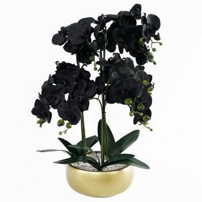 Leaf Black Orchid Artificial Plant with Gold Ceramic Planter 1.9ft - Image 8