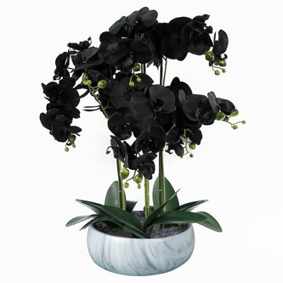 Leaf 60Cm Orchid Artificial - Ceramic Planter Black/White