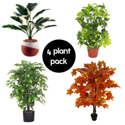 Leaf Pack Of 4 Artificial Plants And Trees Orange/Black