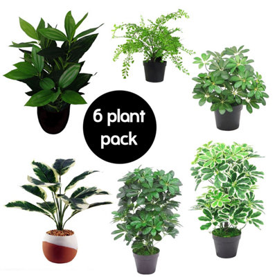 Leaf Pack Of 6 Artificial Foliage Plants Dark/Green/Black