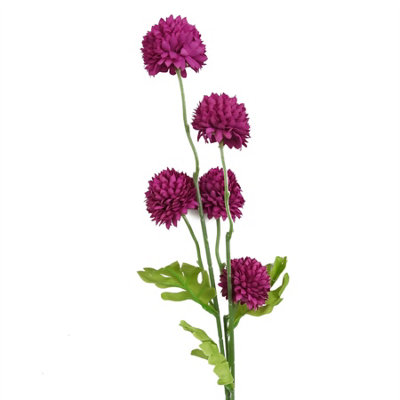 Leaf Pink Dahlia Pompom Artificial Stem 50Cm