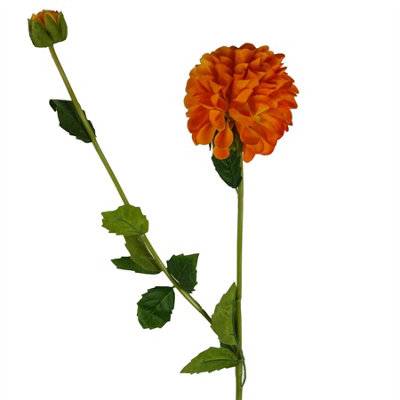 Leaf Orange Artificial Dahlia Pompom Flowers 75Cm