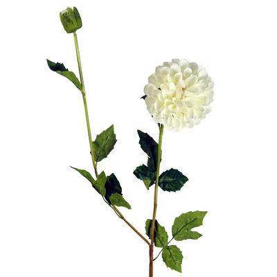 Leaf 75Cm Artificial Dahlia Pompom Flowers Cream