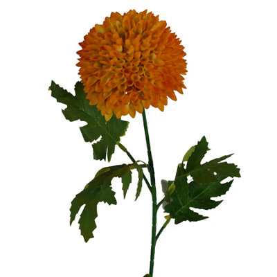 Leaf 70Cm Large Ball Dahlia Artificial Flower Stem Yellow from B&Q