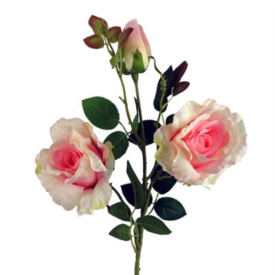 Leaf 80Cm Artificial Rose Stem - 3 Flowers Pink