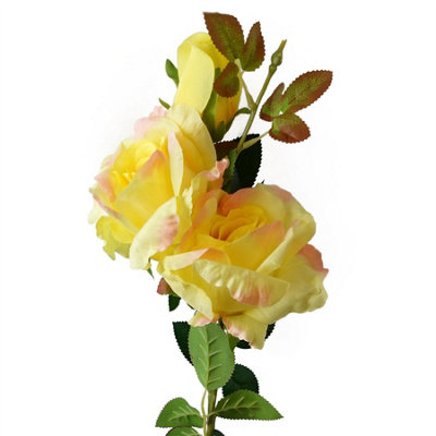 Leaf 80Cm Artificial Yellow Rose Stem - 3 Flowers - Image 5