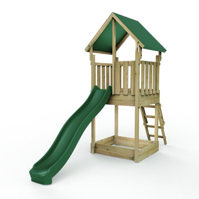 Outdoortoys Unisex Brown Wooden Climbing Frame With Play Tower & Slide M1 Canvas Roof In 1.5M - Image 2