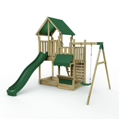 Rebo Modular Wooden Garden Climbing Frame Adventure Playset For KidsM3 Plus Shop & Single Swing from B&Q