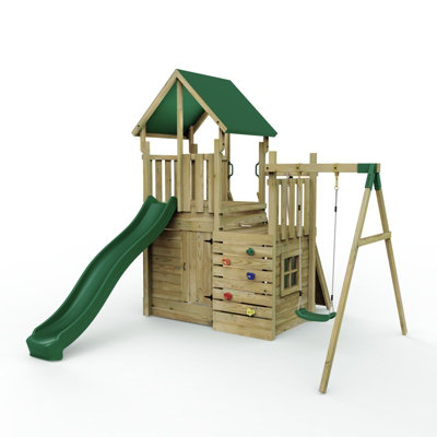 Rebo Modular Wooden Garden Climbing Frame Adventure Playset For KidsM8 Plus Ramp & Single Swing from B&Q