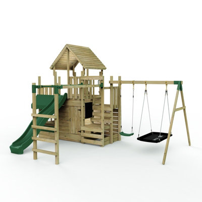 Rebo Modular Garden Wooden Climbing Frame Playset For KidsM25 SwingsMonkey Bars & Den from B&Q