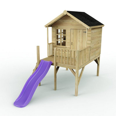Rebo 5Ft X 5Ft Wooden Garden Playhouse On Deck + 6Ft Slide - Pheasant Purple