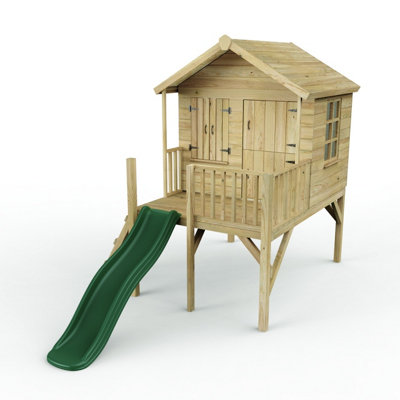 B&Q -  5Ft X 5Ft Childrens Wooden Garden Playhouse On Deck + 6Ft Slide- Nightingale Green