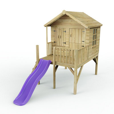Rebo Purple X Childrens Wooden Garden Playhouse On Deck + 6Ft Slide- Nightingale 5Ft