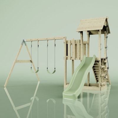 Rebo Polarplay Balcony Tower Kids Wooden Climbing Frame With Swing And Slide - Swing Elof Sage
