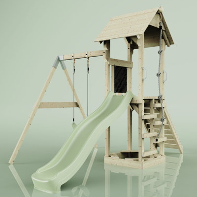 Rebo Polarplay Tower Kids Wooden Climbing Frame With Swing And Slide - Swing Destin Sage