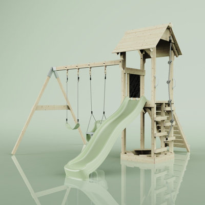 Rebo Polarplay Tower Kids Wooden Climbing Frame With Swing And Slide - Swing Olavo Sage