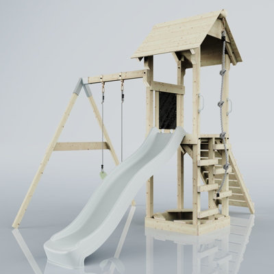 Rebo Polarplay Tower Kids Wooden Climbing Frame With Swing And Slide - Swing Destin Mist