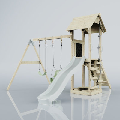 Rebo Polarplay Tower Kids Wooden Climbing Frame With Swing And Slide - Swing Olavo Mist