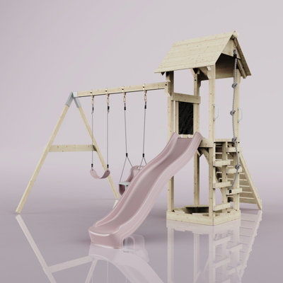 Rebo Polarplay Tower Kids Wooden Climbing Frame With Swing And Slide - Swing Olavo Rose