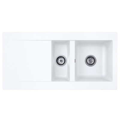 Liquida Ew15wh 1.5 Bowl Composite Reversible Inset Kitchen Sink With Waste White