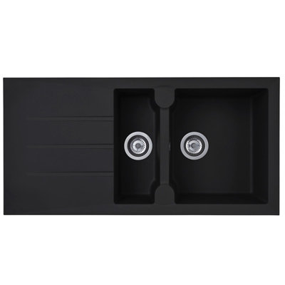 Liquida LP15BL 1.5 Bowl Composite Reversible Inset Black Kitchen Sink 1000x500mm - Image 3