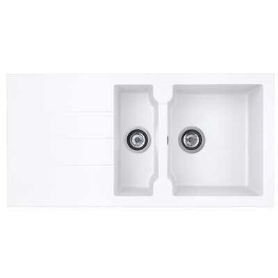 Liquida Lp15wh 1.5 Bowl Composite Reversible Inset Kitchen Sink With Waste White