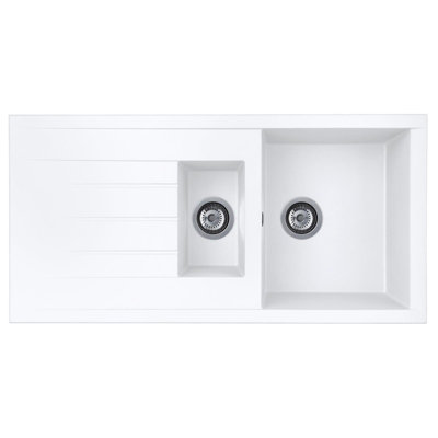 B&Q -  Cu15Wh 1.5 Bowl Composite Reversible Inset White Kitchen Sink 1000X500mm