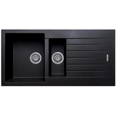 Liquida Lg150Bl 1.5 Bowl Black Granite Reversible Inset Kitchen Sink 1000X500mm from B&Q