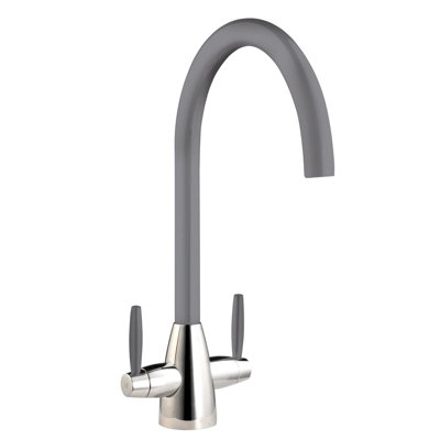Liquida Lb01Gm Swan Neck Twin Lever Brushed Steel & Gun Metal Kitchen Mixer Tap from B&Q
