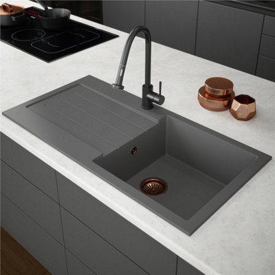 Liquida Ell10Gr 1.0 Bowl Comite Reversible Inset Grey Kitchen Sink 1000 X 500mm from B&Q