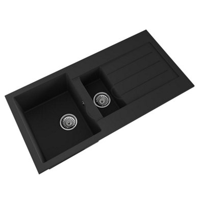 B&Q -  Ell15Bl 1.5 Bowl Comite Reversible Inset Black Kitchen Sink 1000 X 500mm