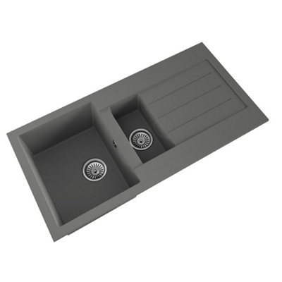Liquida ELL15GR 1.5 Bowl Comite Reversible Inset Grey Kitchen Sink 1000 x 500mm - Image 2